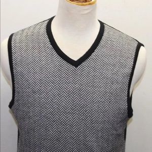 Zara Men Vest Herringbone Wool Blend Medium  Black White Made In Spain
